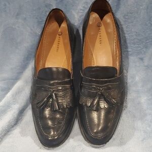 Magnanni black leather tassle loafer